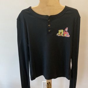 Jr Sponge Bob & Patrick Henley Long Sleeve Top Nickelodeon Sz M